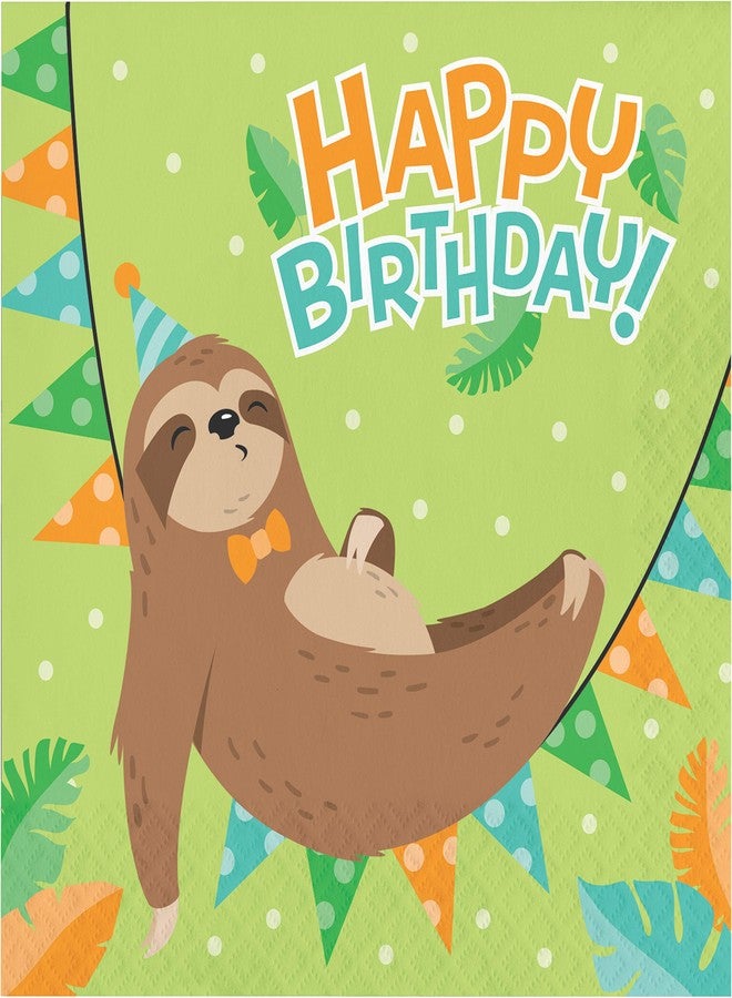 Creative Converting Sloth Party Happy Birthday Napkins, 16 ct, Multicolor, 6.5" - Image 1